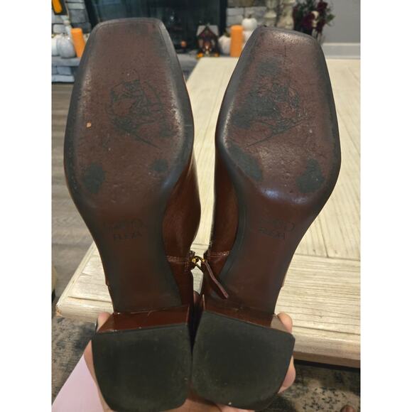 Franco Sarto Women's Brown Leather Ankle Boots Size 7M Square Toe - Picture 9 of 9
